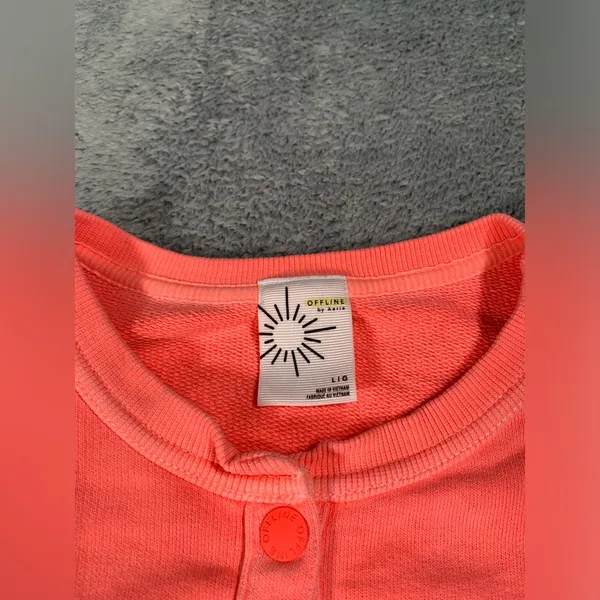 Aerie offline Coral Button-Up Cropped sweatshirt large - Image 3