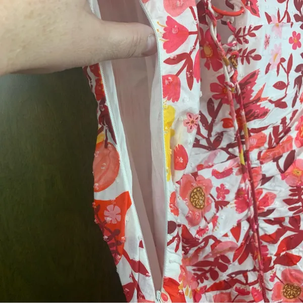 Farm Rio size XS romantic orchard tiered midi dress pink red white - Image 12
