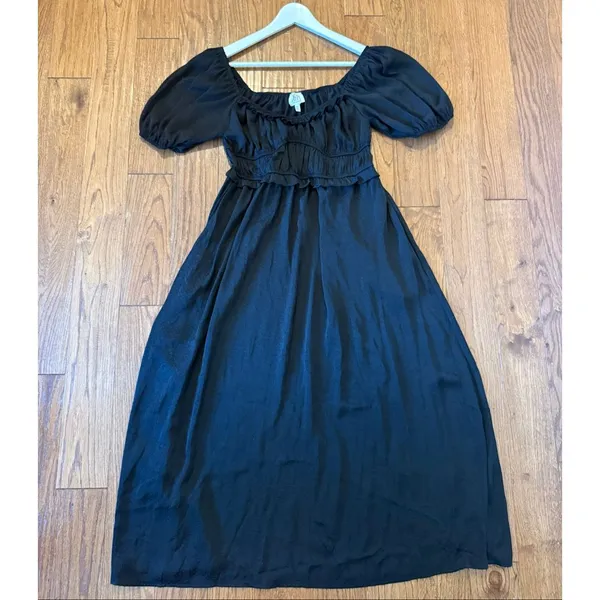 DRA Los Angelos black smocked bust puff sleeve dress M - Image 6