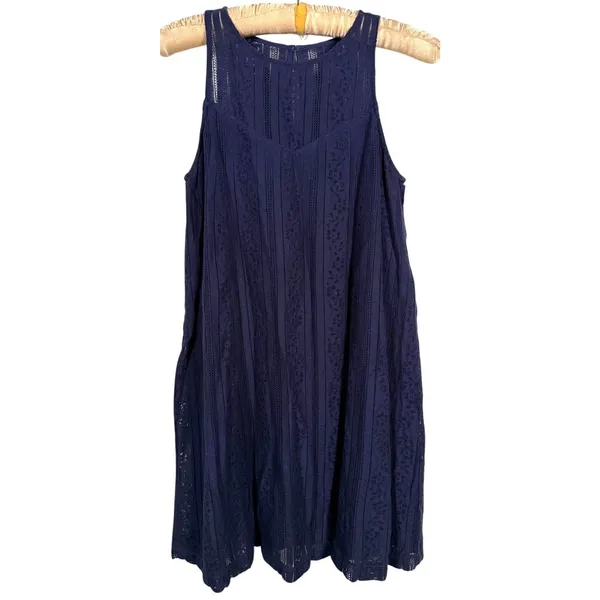 Vintage Y2K Abercrombie Crochet Lace Swing Dress XS Navy Fall Preppy Cottage - Image 2