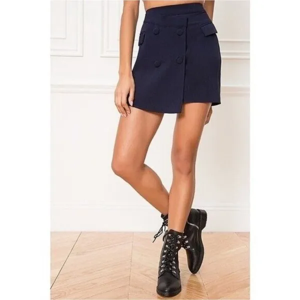 Superdown Lizette‎ Double Breasted Mini Skirt Women's Size M Blue Dark Academia - Image 7