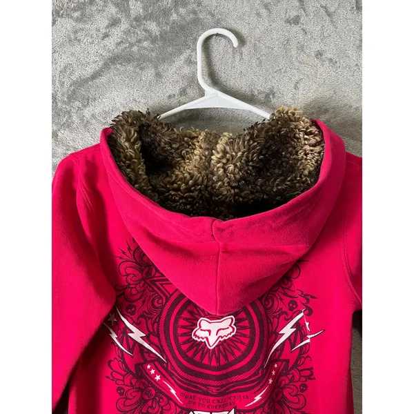 Fox Racing Y2K Pink Zip Hoodie Moto Girl Racing Graphic Back 2000s Fur Small‎ - Image 5