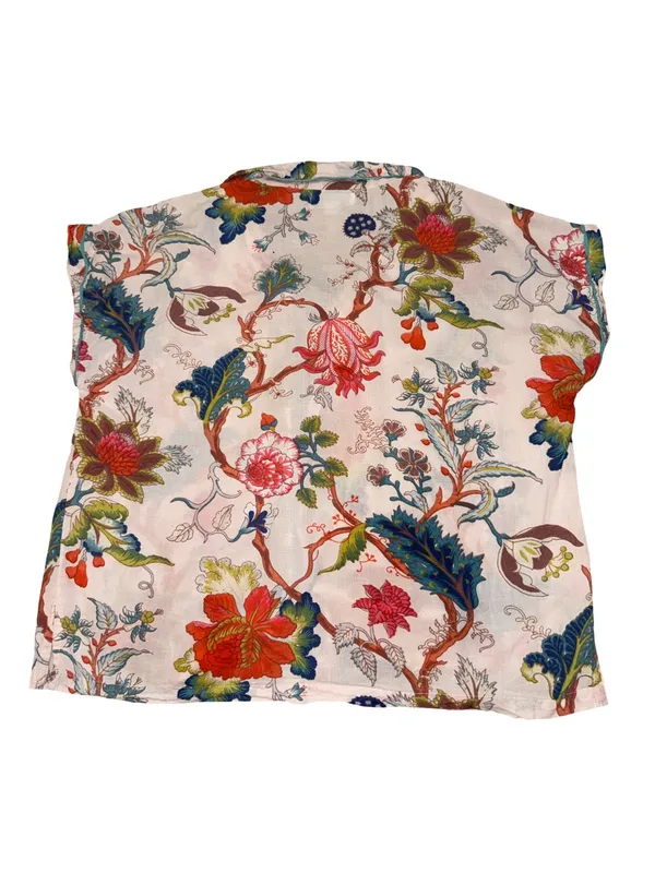 Powell Craft Floral Cotton Pajama Top M/L Pink Botanical Short Sleeve Button Up - Image 2