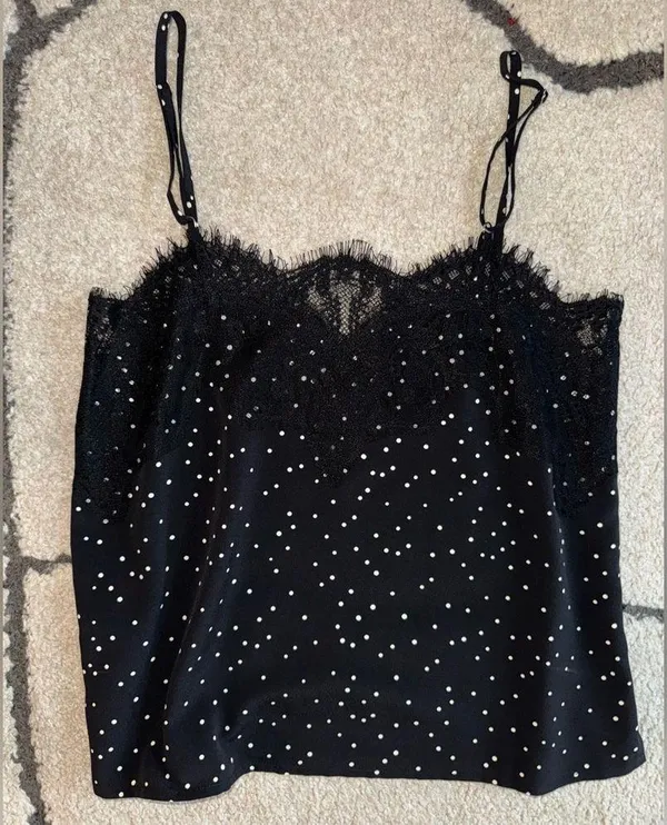 Lulu’s Maddox Eyelash Lace Cami in Black & White Polka Dot - Image 6