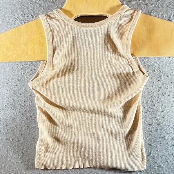 1271 | John Galt Radio Silence Graphic Ribbed Cropped‎ Tank Top Tan Womens OS - Image 2