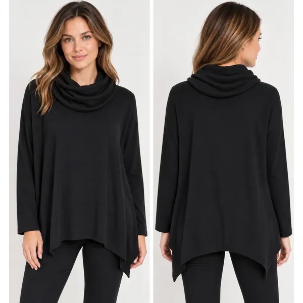 Alice + Olivia Base‎ Black Wool Cashmere Cowl Neck Draped Sweater Tunic Large L - Image 2