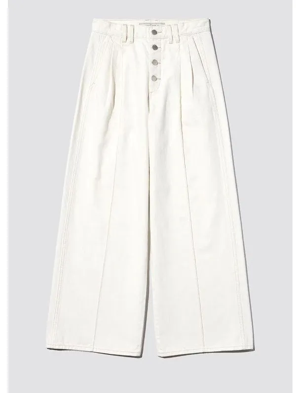 Rokh x GU (Uniqlo) Wide Button Cotton Jeans in Off White - Image 3