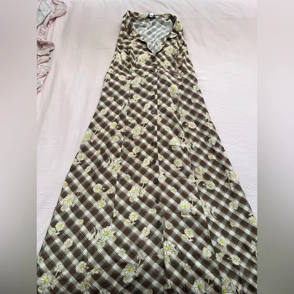Urban Outfitters Brown Checkered Floral Maxi Dress - Image 4