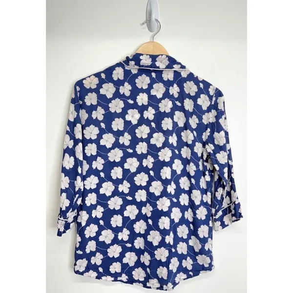 Lauren Ralph Lauren Womens Navy Floral Pajama Top‎ Sleep Shirt Monogram Small - Image 3