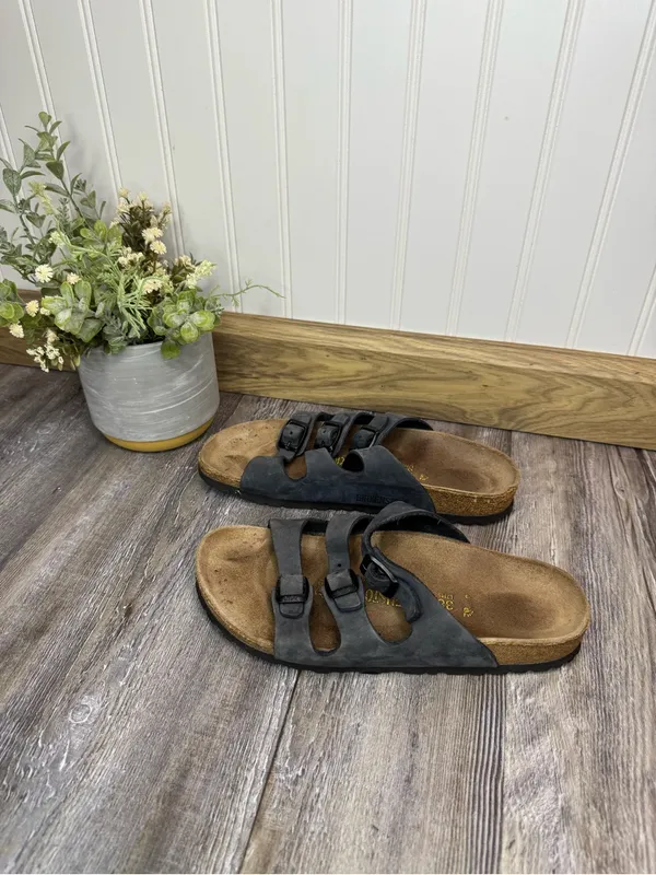 Birkenstock Florida Triple Strap Dark Blue Suede Narrow Ladies 7 Mens 5 EU 38 - Image 5