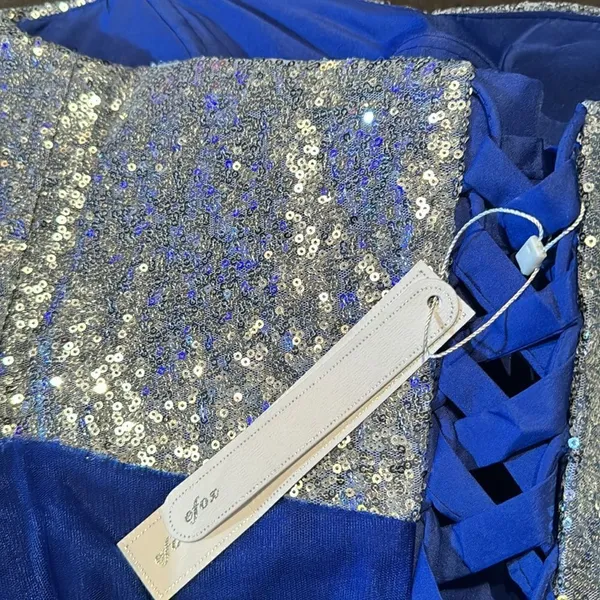 Women’s Blue Full Length Sparkly Tulle & Sequined Prom Party Dress Size L NWT - Image 11