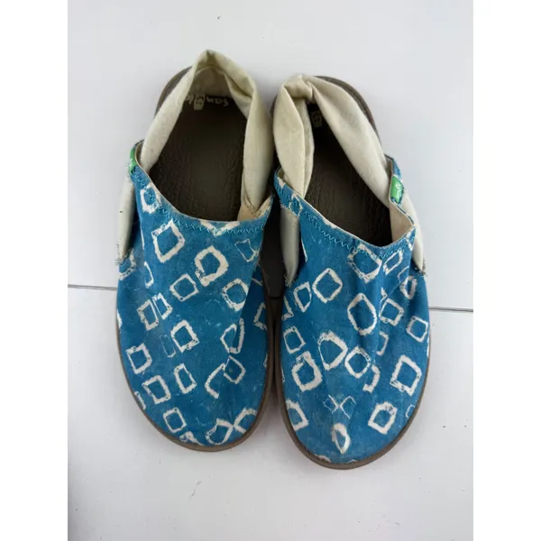 Sanuk Yoga Sling Sidewalk Surfers Womens 7 Blue White Geometric Boho Comfort‎ - Image 2
