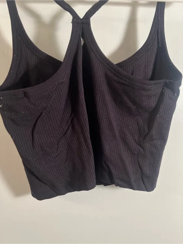 Women’s Athletic Tank Top Ribbed Black Cropped Racerback V-Neck Stretch - Image 6