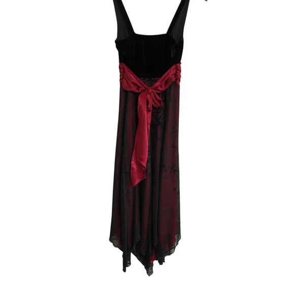 Studio Y 90s Y2K Whimsigoth Black Velvet Midi Dress‎ Red Floral Handkerchief - Image 9