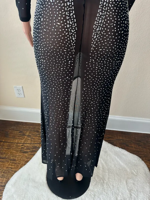 Brand New! Special Occasion Black Crystal Mesh Dress – Size Medium - Image 5