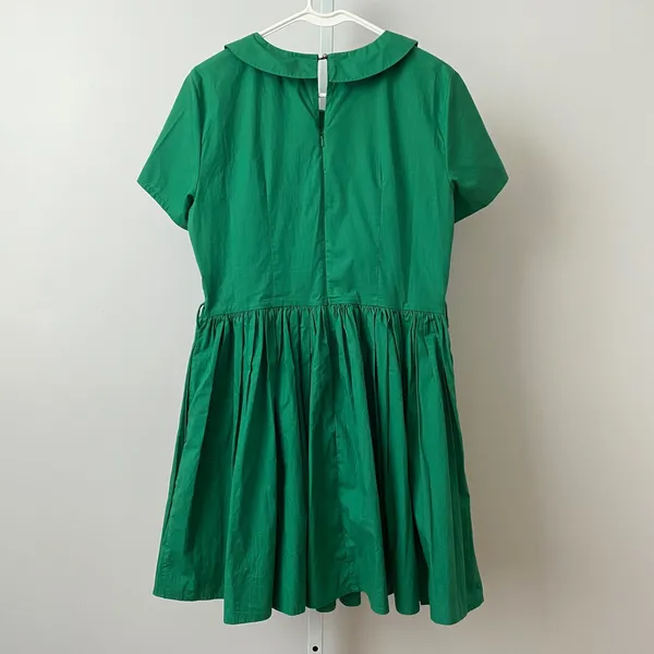 eShakti Cotton Quirky Academia Dainty Peter Pan Collar Fit Flare Dress 10 Green - Image 7