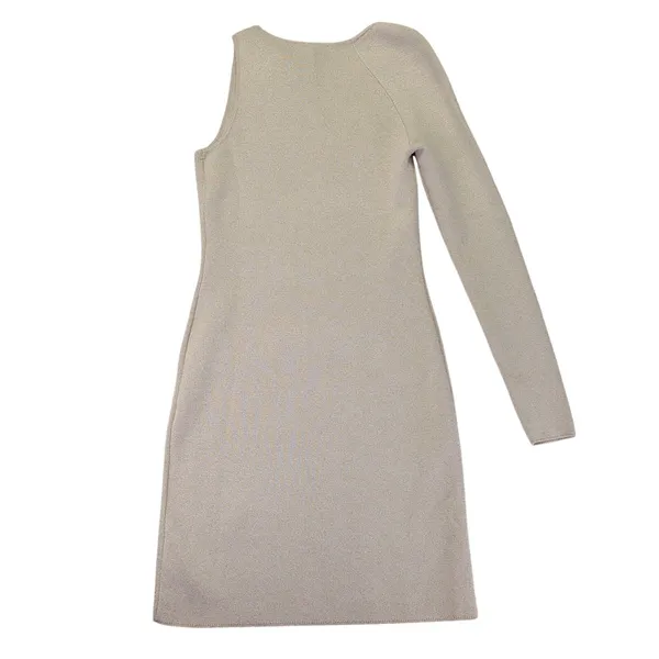 Abercrombie‎ & Fitch Metallic One Shoulder Mini Dress Champagne Gold Large Tall - Image 2
