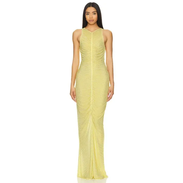 retrofete Marsann Ruched Bodycon Crystal Dress Buttercream Womens Size Medium - Image 5