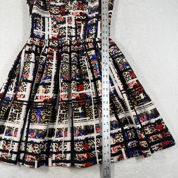 Amanda Uprichard Silk Mixed Print Fit and Flare Mini Dress Leopard Floral M - Image 6