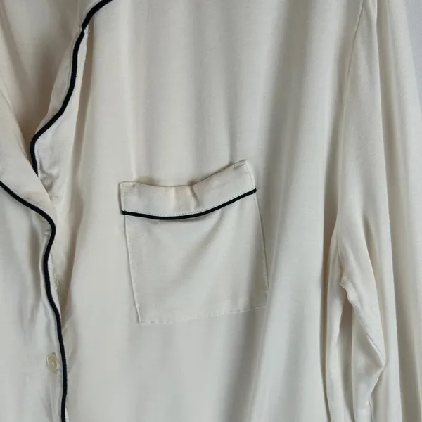 Comfrt Pajama Set Womens XL Cream White Black Piping Long Sleeve Wide Leg‎ Pants - Image 10