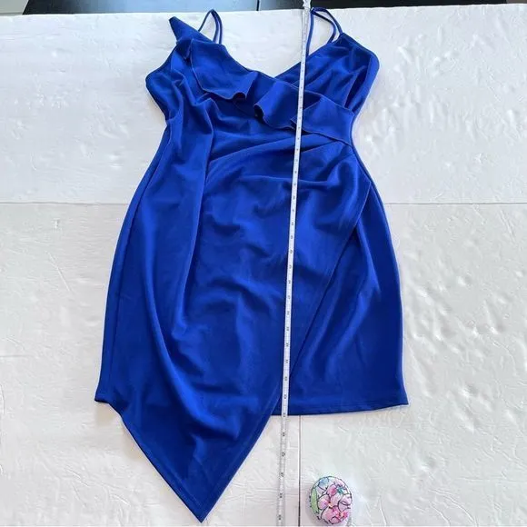 Lulus Keep on Flourishing Blue Ruffled Asymmetrical‎ Bodycon Dress XL - Image 8