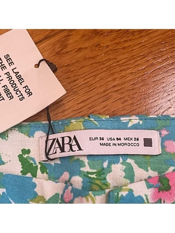 Zara High-Waisted Retro Floral Kick Flare Linen Pants Disco Cottagecore Sz 4 - Image 5