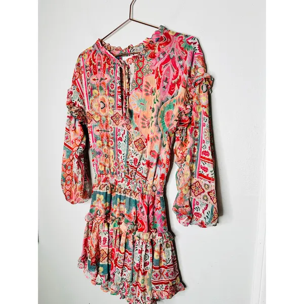 MISA Los Angeles Multicolored Metallic Split Neck Long Sleeve Elena Dress Size S - Image 6