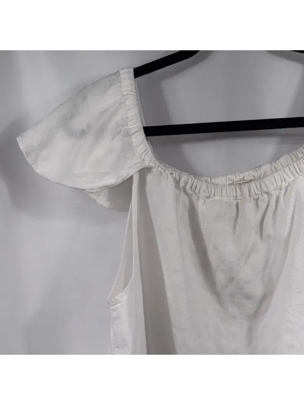 J.Crew Women’s Large White Cotton Cold Shoulder Flutter Sleeve Blouse - Image 2