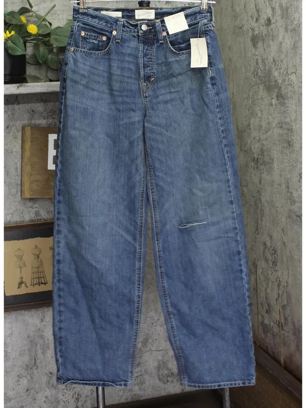 NWT Universal Thread Baggy Denim Jeans Button Fly Distressed Dark Wash Blue 6 - Image 2