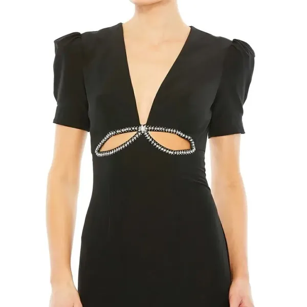 NWT Mac Duggal Puff Sleeve Black Cut Out Gown Dress 6 2630 - Image 4