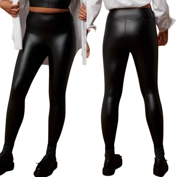 Offline By Aerie Real Luxe Faux Leather Hi Rise Leggings Size XS Black Biker New - Image 2