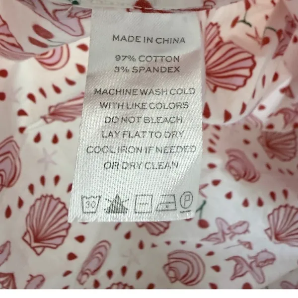 Hill House Home Mermaid Nap Dress Pink Red‎ Seashell Smocked Puff Sleeve Boho XS - Image 8
