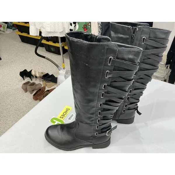 Womans Bruno Valenti Riding Boots 8 Black Full Zip Strappy Detail - Image 3
