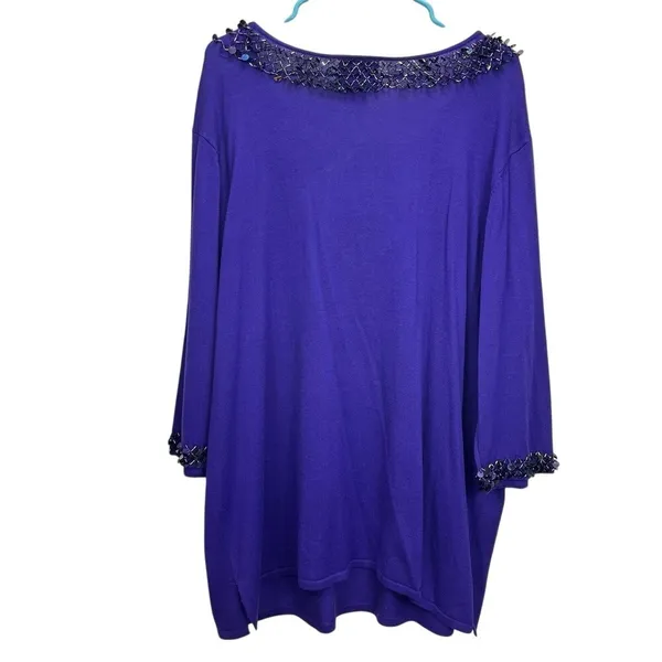 NWT‎ Quacker Factory Purple Beaded Sequins Long Sleeve Knit Top Size 2X - Image 6