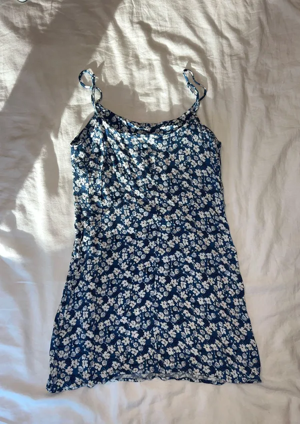 Reformation Floral Mini Dress Blue - Image 3