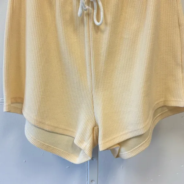 Sabo Skirt Ribbed‎ Knit Lounge Shorts Butter Yellow Elastic Waist Drawstring Sm - Image 4