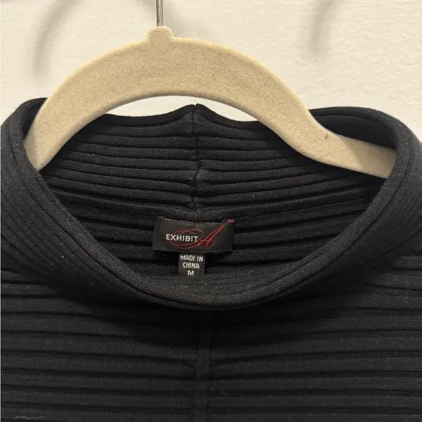Exhibit A Black Silk Blend Ribbed Mock Neck Long Sleeve Top Medium Minimalist - Image 5