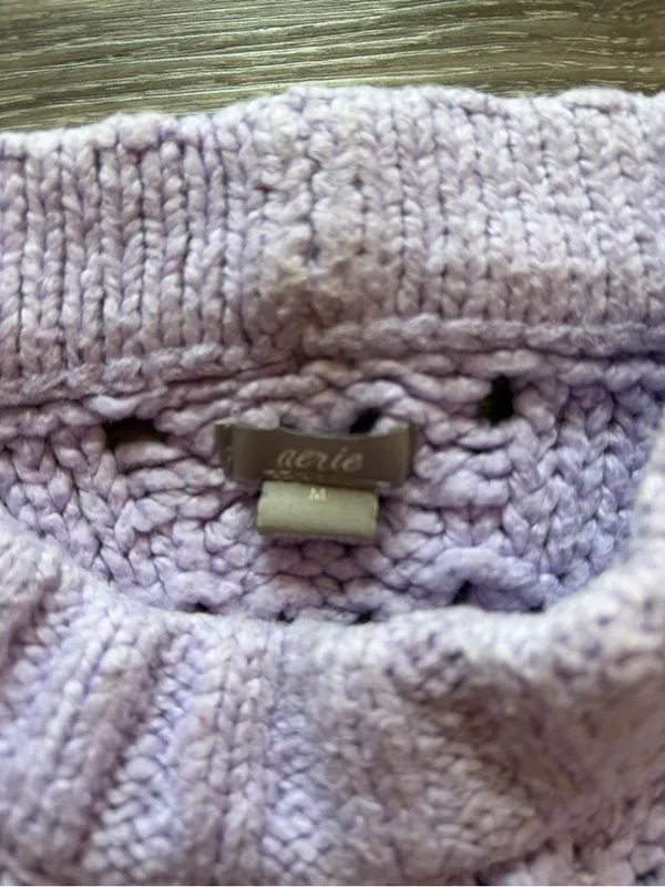 Aerie Lavender Openwork Crewneck Sweater Medium - Image 5