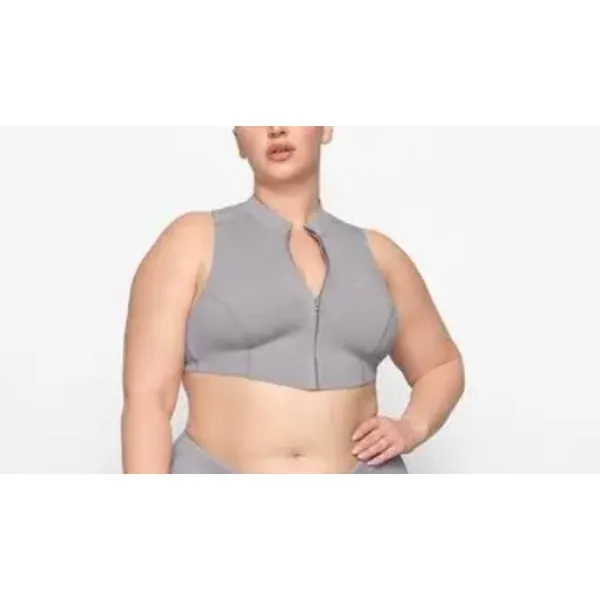 Skims Size xxs Sport Swim Mock Neck Zip Top Chrome Gray Sleeveless Zip Front NWT - Image 2