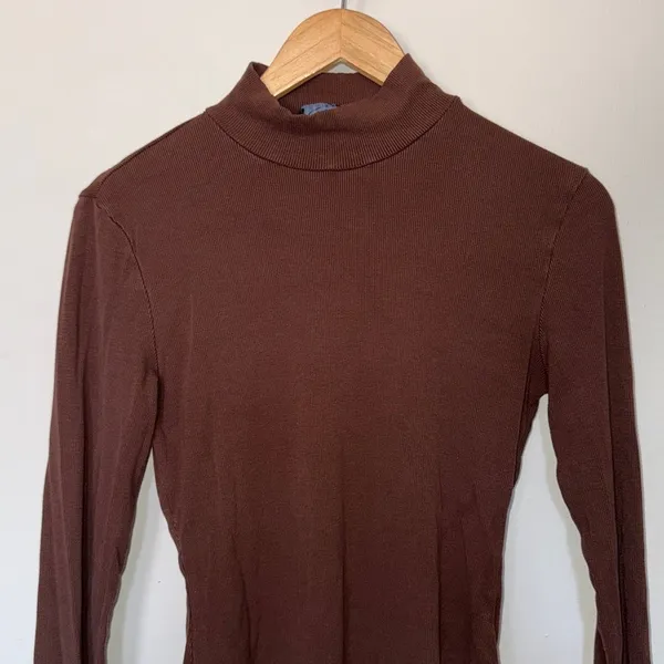 Cider Brown Ribbed Mock‎ Neck Long Sleeve Bodysuit Women's Large - Image 5