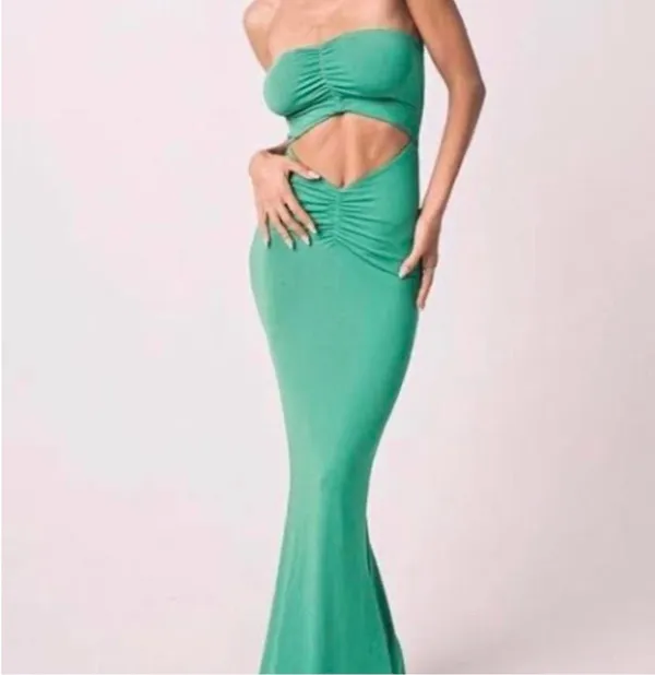 Tiger Mist Bright Green Strapless Cutout Ruched maxi Dress - Image 2