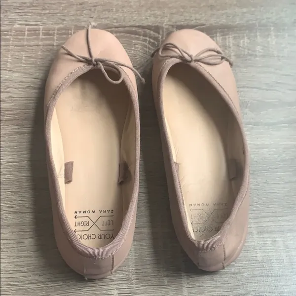 Zara | Leather Ballerina Flats Size 35 Baby Pink - Image 4