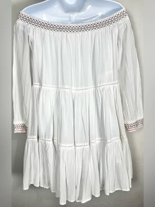 Free People White Off-Shoulder Embroidered Mini Dress Size XS - Image 9