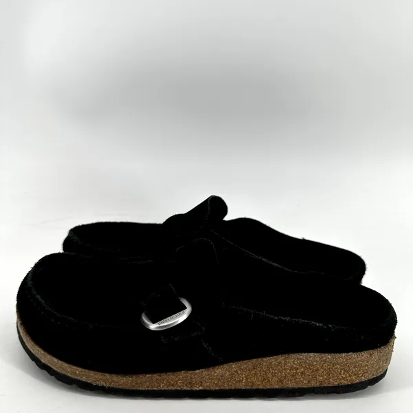 Birkenstock Buckley Clogs Moccasin Suede Cork Adjustable Buckle Black 5 - Image 5