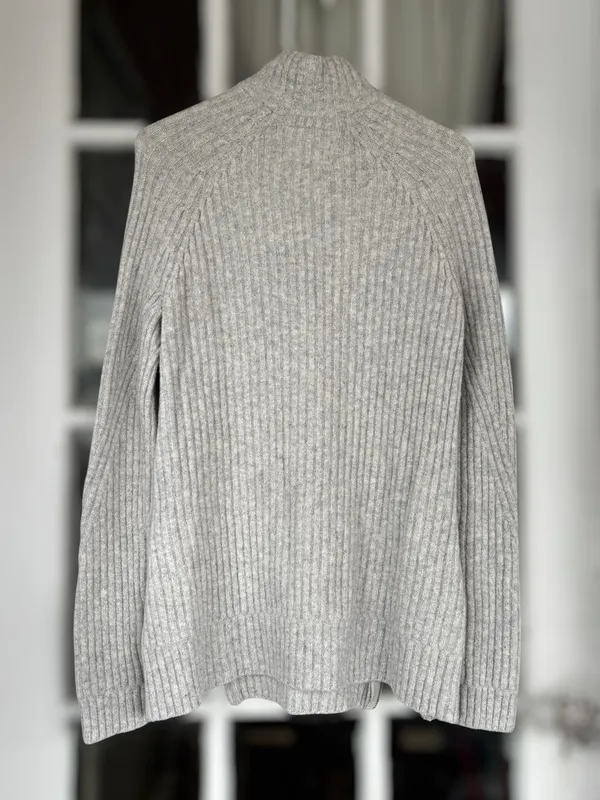 Abercrombie & Fitch Women's Small Oatmeal Wool Blend Mockneck Sweater Dual Zip - Image 2