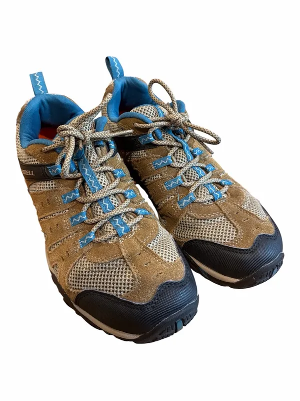 Merrell Tan, Blue and Gray Women's Hiking Sneakers - Image 2
