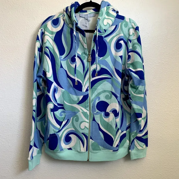 NWT‎ Hill House The Allie Zip Hoodie in Ocean Kaleidoscope Blue - Image 2
