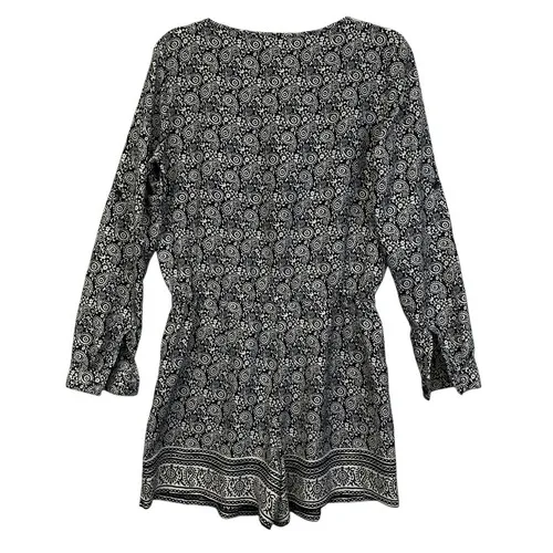 LOFT Romper Size 0 Blue White Paisley Print Long Sleeve‎ Roll Tab One Piece EUC - Image 9