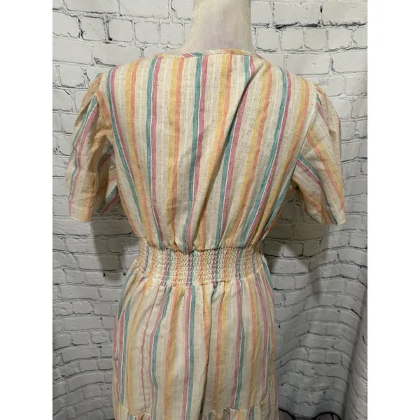 Dress Naoo Women’s Button Front Blue Striped Short Sleeves Maxi Dress Size XL - Image 5