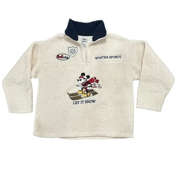 Disney Mickey Mouse Winter Sports Sherpa Fleece Quarter Zip Pullover WinterWhite - Image 2